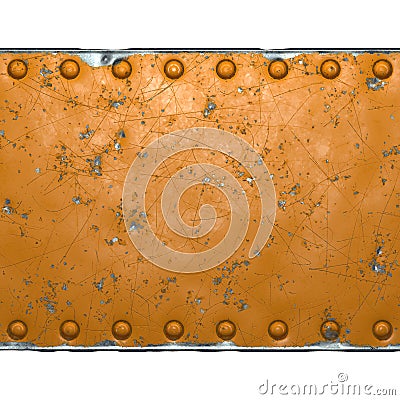 Rusty metal strip with rivets on the center against on white background 3d Stock Photo