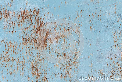 Rusty metal texture with scratches and cracks. paint traces. Blue and dirty orange colors. Copy space Stock Photo