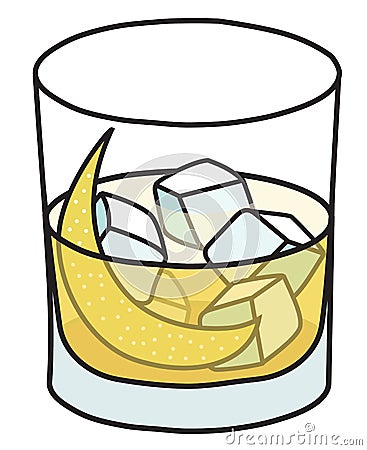 Rusty Nail classic IBA listed unforgettable cocktail in rocks glass. Whiskey and honey liquor based yellow drink Vector Illustration