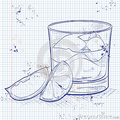 Rusty Nail Cocktail on a notebook page Vector Illustration