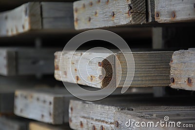 Rusty nails in Wooden Boards Stock Photo