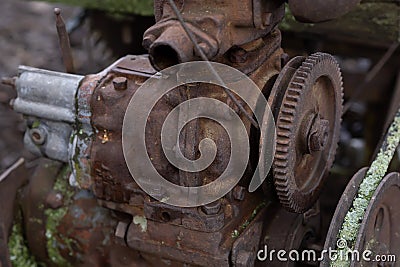 Rusty non-working motor in the yard Stock Photo