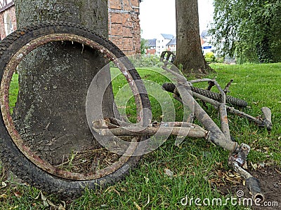 A rusty old bicycle found in the river severn Stock Photo