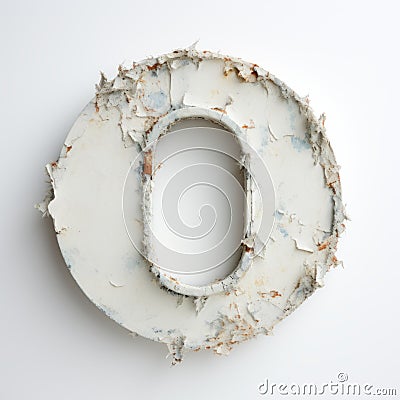 Rusty Old Letter O On White Background: Pop-inspired Installation Art Stock Photo