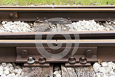 Rusty rail joint Stock Photo