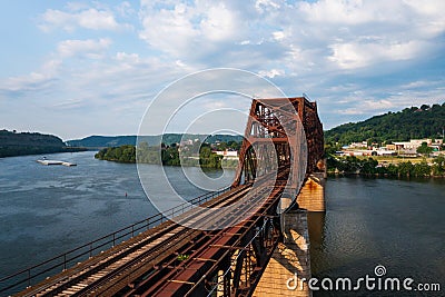 Rusty Railroad Bridge - Ohio River - Weirton, West Virginia and Steubenville, Ohio Stock Photo