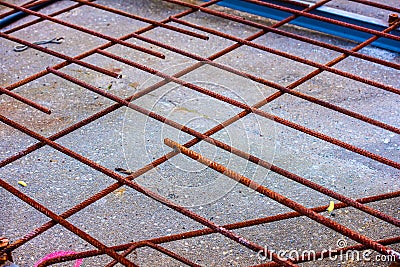 Rusty rebar prepared for concrete pouring Stock Photo