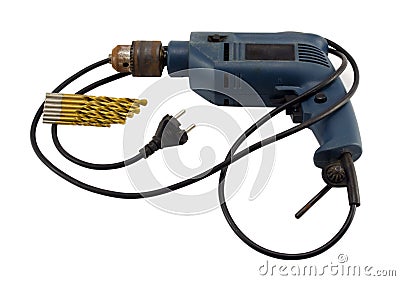 Rusty retro electric drill golden bit rosette plug Stock Photo