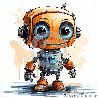 Rusty Robot: A Quirky Stop Motion Mascot with Mystic Charm Cartoon Illustration