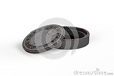 Rusty round manhole - photorealistic 3d render Stock Photo