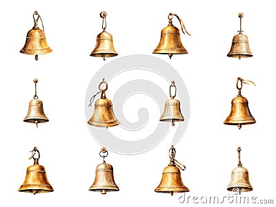 Rusty School Bell with Clapper Hangs from Metal Frame Stock Photo