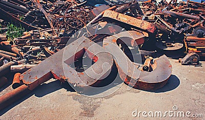 Rusty scrap metal in the yard Stock Photo