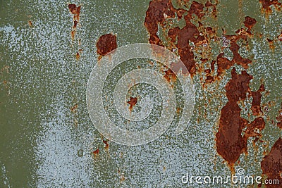 Rusty shabby metal texture with peeling green and blue paint Stock Photo