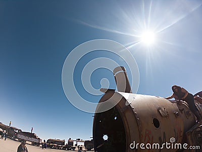 Rusty steam locomotive near Uyuni in Bolivia. Cemetery trains Editorial Stock Photo