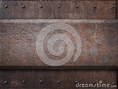 Rusty tank armor metal texture with rivets as Stock Photo