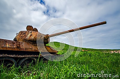 Rusty tank T-34 Stock Photo