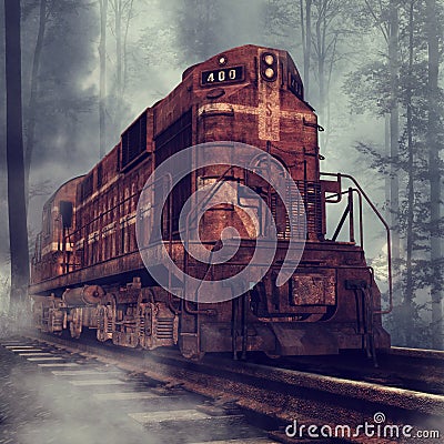 Rusty train in a forest Stock Photo