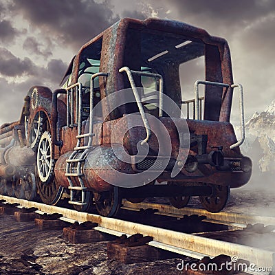 Rusty train in the mountains Stock Photo