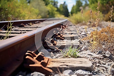 Rusty train tracks. Ai generated Stock Photo