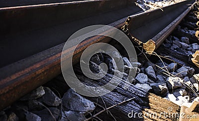 Rusty train tracks layed down Stock Photo