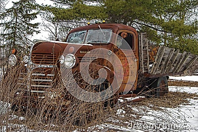 Rusty vintage dodge truck lies abandoned Editorial Stock Photo