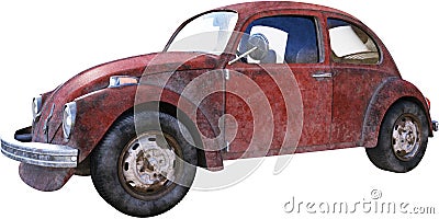 Rusty VW Volkswagen Beetle Isolated, Bug Stock Photo