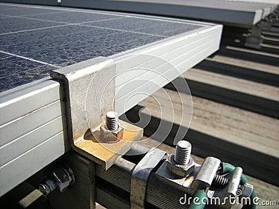 Rusty Washer of Solar End Clamp Wrong Material Stock Photo