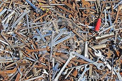 Rusty wrenches pile Stock Photo