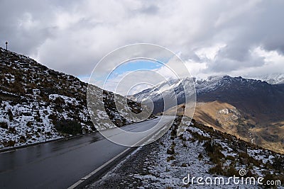 Ruta 107 on the way to Tunel Punta Olimpica with Cordillera Blanca snow capped mountain range in the background. Location: East- Stock Photo