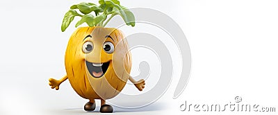 Rutabaga with a cheerful face 3D on a white background. Stock Photo