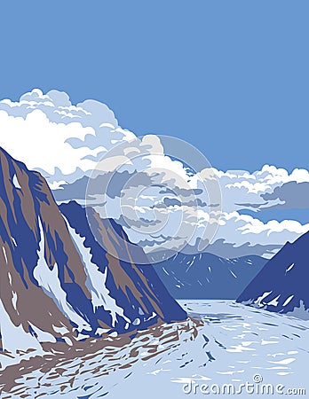 Ruth Glacier in Denali National Park in Alaska WPA Poster Art Vector Illustration