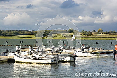 Rutland, U.K. October 19,2019 - boats on the lake, autumn day at Rutland water lake Editorial Stock Photo