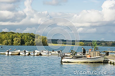 Rutland, U.K. October 19,2019 - boats on the lake, autumn day at Rutland water lake Editorial Stock Photo