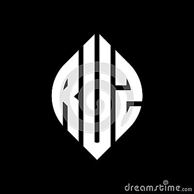 RUZ circle letter logo design with circle and ellipse shape. RUZ ellipse letters with typographic style. The three initials form a Vector Illustration