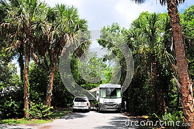 RV car in campground site Stock Photo