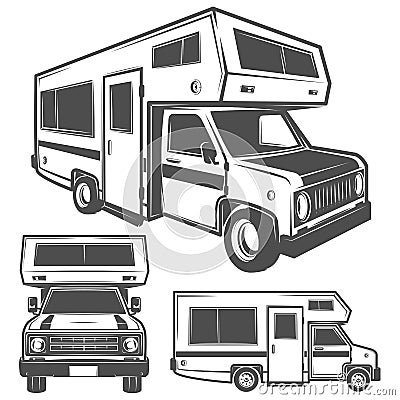 Rv cars Recreational Vehicles Camper Vans Caravans emblems,logo,sign,design elements Vector Illustration