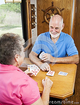 RV Seniors - Playing Cribbage Stock Photo