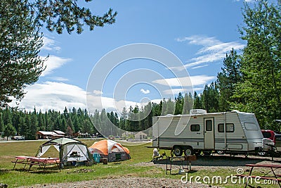 RV and Tent Campsite Stock Photo