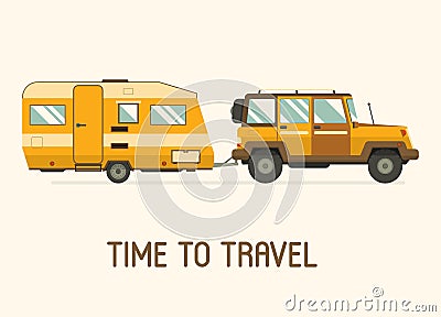 Rv Travel Camping Trailer Concept Vector Illustration