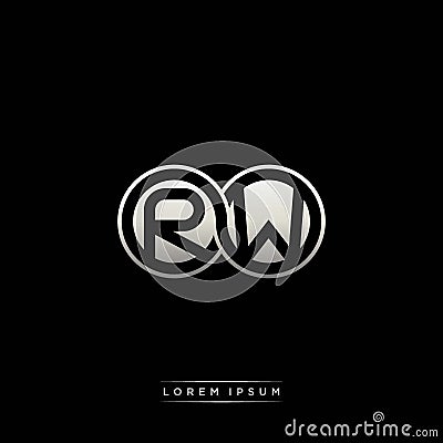 RW initial letter linked circle capital monogram logo modern template silver color version Vector Illustration