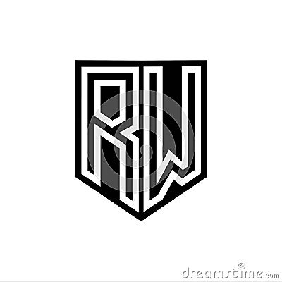 RW Logo monogram shield geometric white line inside black shield color design Vector Illustration