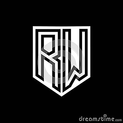 RW Logo monogram shield geometric black line inside white shield color design Vector Illustration