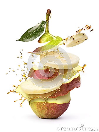 RW Pear shatters with juice on a white background Stock Photo