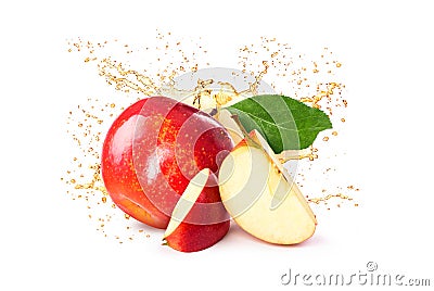 red chopped apple with leaf and juice Stock Photo