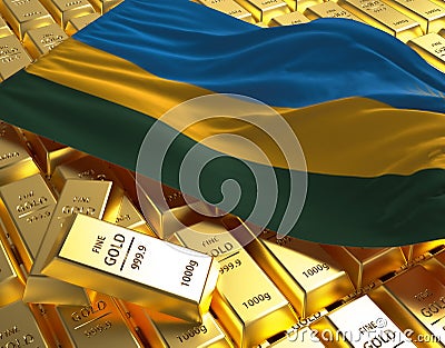 Rwanda flag on golden bars 3d concept illustration Stock Photo