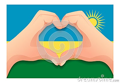 Rwanda flag and hand heart shape Cartoon Illustration