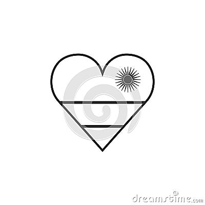 Rwanda flag icon in a heart shape in black outline flat design Vector Illustration