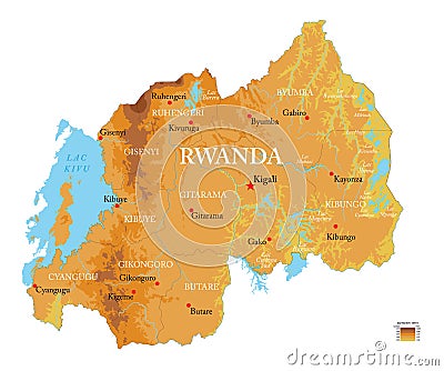 Rwanda highly detailed physical map Vector Illustration