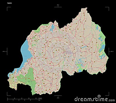 Rwanda shape on black. Topo German Stock Photo