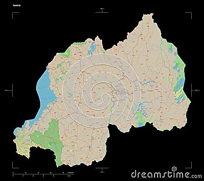 Rwanda shape on black. Topo standard Stock Photo